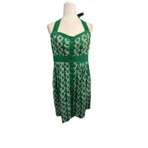 Anthropologie Floreat Rooster Green Halter Button Down Dress Women 10